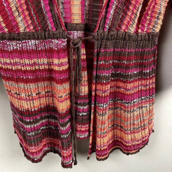 NIC+ZOE Cardigan Sweater Womens L Multicolor Stripe Tie Front 3/4 Sleeve Linen - Picture 5 of 9